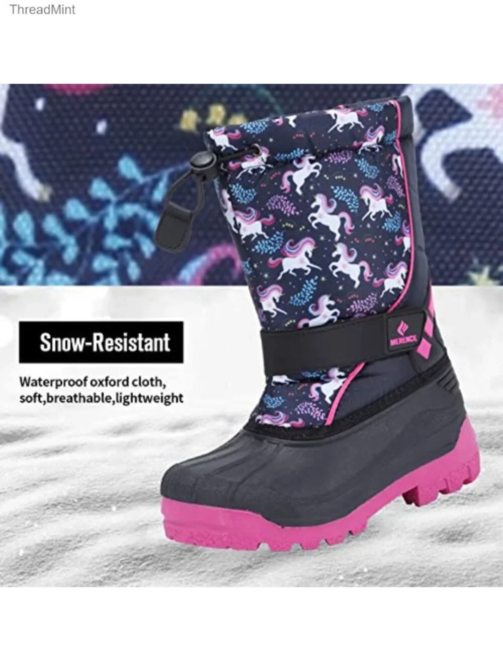 Kids Waterproof Snow Boots Fur Lined Bungee Closure Non-Slip Rubber Sole Winter